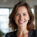 A professional portrait of a smiling woman, Sarah, with a modern, approachable look.